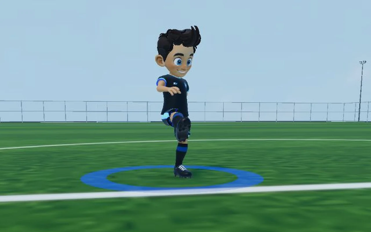 A KickViz player performing a kick on the 3D pitch.