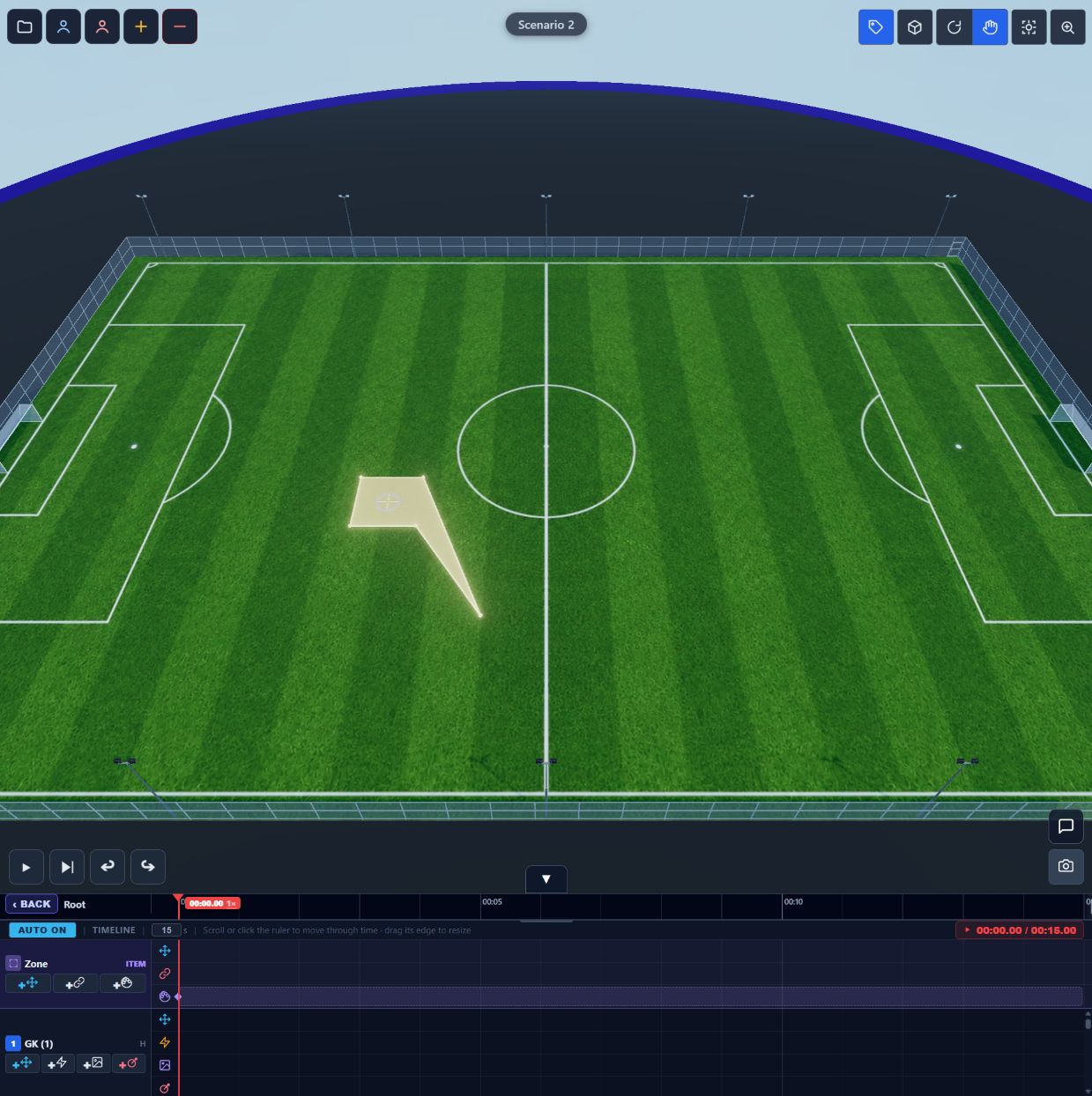 Current KickViz pitch with the branch timeline, separate item lanes and red playhead